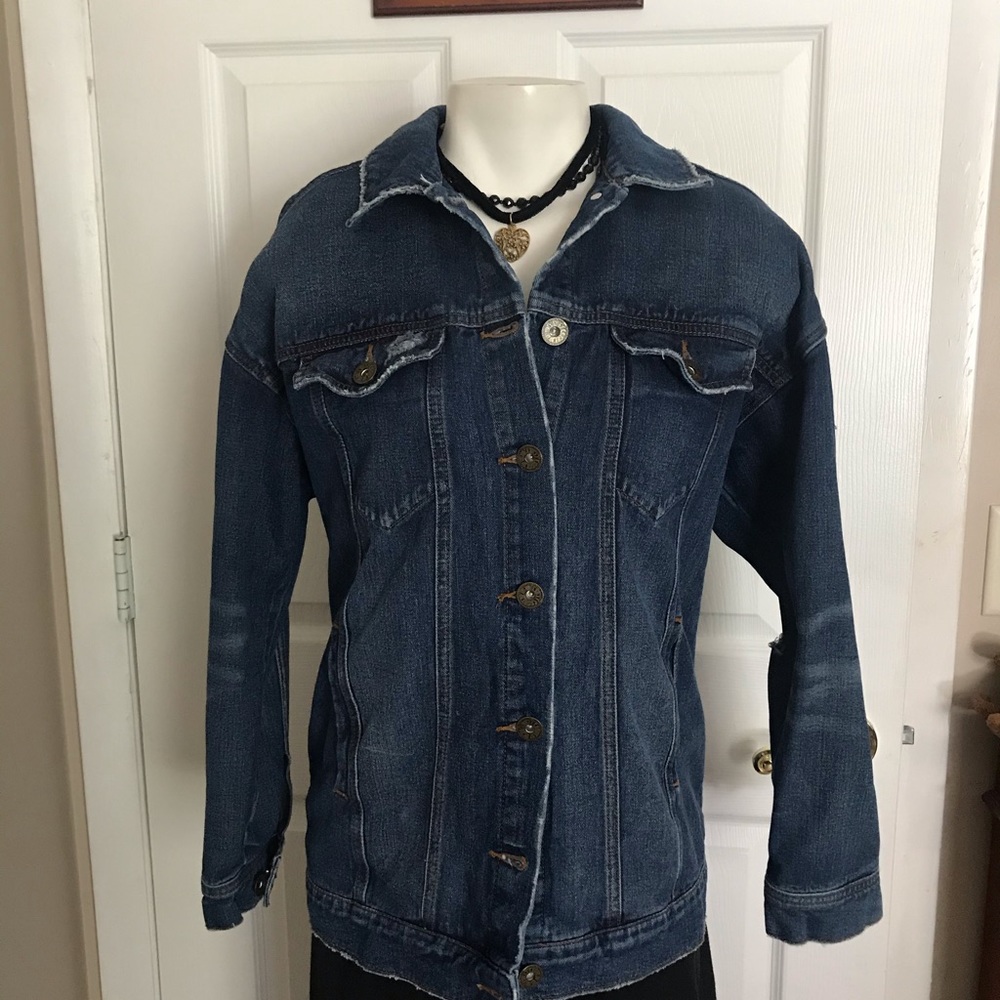 Free People Oversized Distressed Denim Jacket - Picture 5 of 16